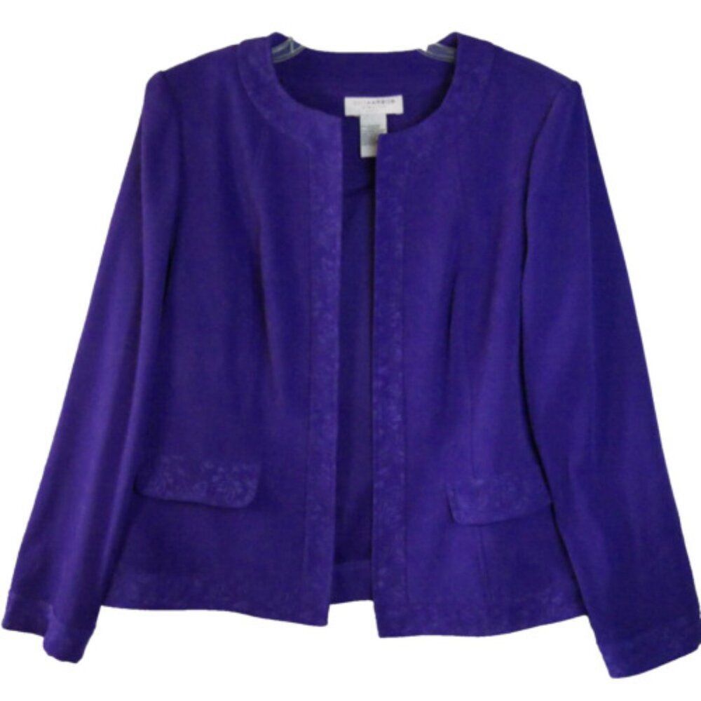 Sag Harbor Dress Blazer Women's Size 14 Purple Open Front Long Sleeve Stretch
